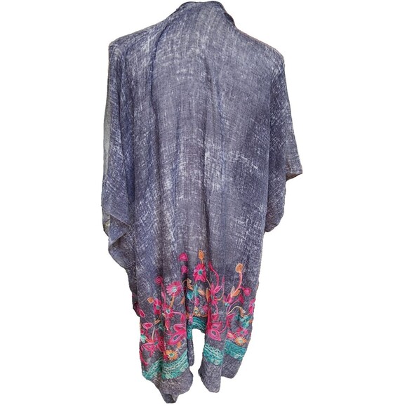 Boho Embroidered Kimono Open Front One Size - Picture 2 of 7